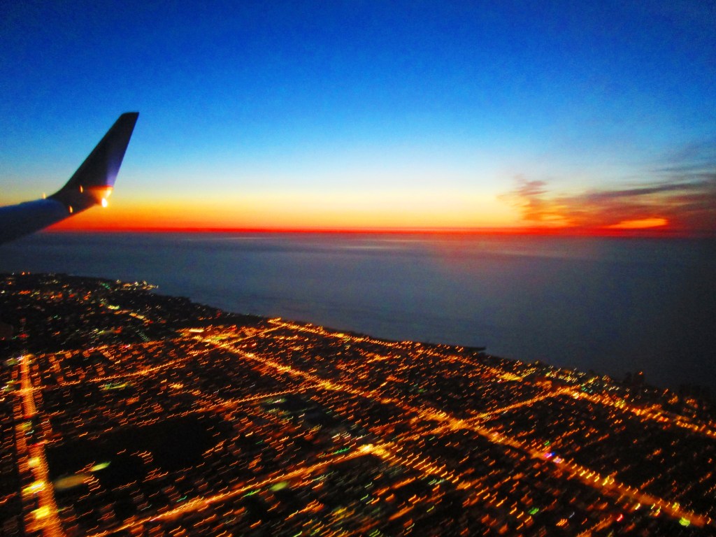 Seattle at night as seen from the airplane.